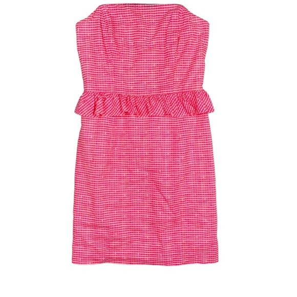 Lilly Pulitzer - Hot Pink Gingham Strapless Bodycon Dress w/ Ruffles Size 0 - Picture 12 of 14